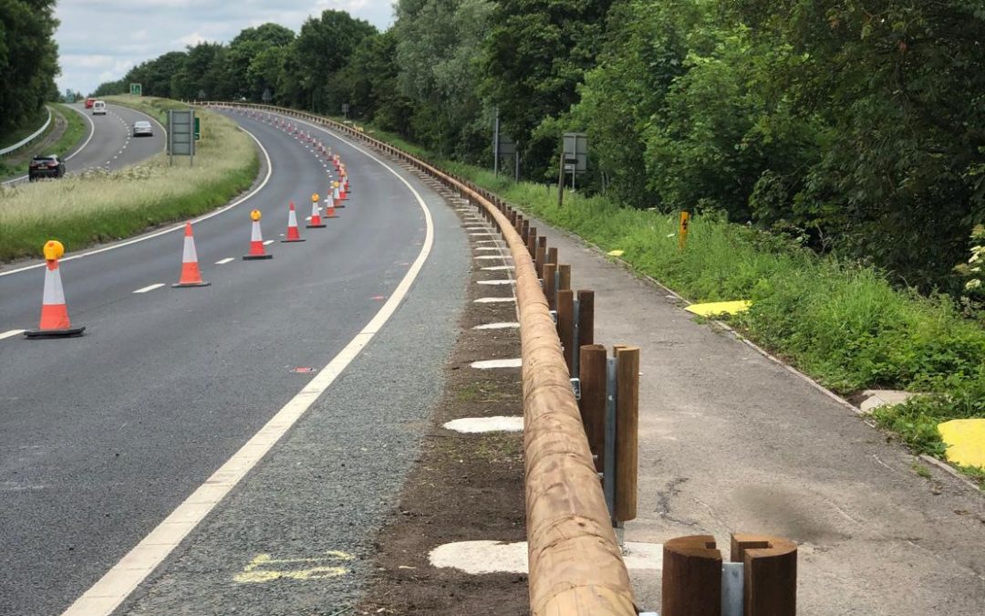 TM18 steel backed timber guardrail on the main route to Yorkshire’s coast